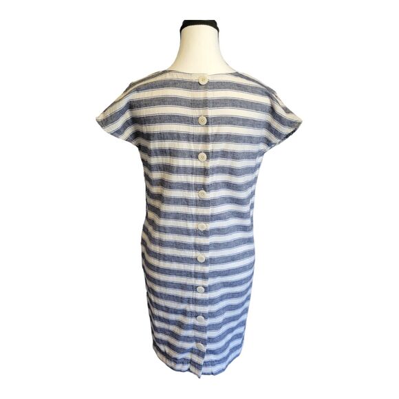 Madewell Linen Blend Button Back Dress Womens XXS Blue White Stripe Coastal - Picture 3 of 14